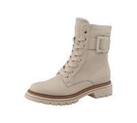 Schnürstiefelette TOM TAILOR, Damen, Gr. 37, wärmend, beige (natur), Lederimitat, Schuhe Schnürstiefelette, Blockabsatz, Schnürboots mit auffälliger Zierschnalle (52928517-37) natur
