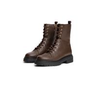 Schnürstiefelette TOMMY HILFIGER "TH EMBOSS GRAIN LEATHER BOOT", Damen, Gr. 39, braun (cacao), Nappaleder, Schuhe Schnürstiefelette, Blockabsatz, Schnürboots mit praktischem Innenreißverschluss (44399