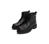 Schnürstiefelette TOMMY JEANS "TJW CLEATED LACE UP BOOTS", Damen, Gr. 42, schwarz, Nappaleder, Schuhe Schnürstiefelette, Blockabsatz, Schnürboots mit seitlicher Logoflag (67300766-42) schwarz