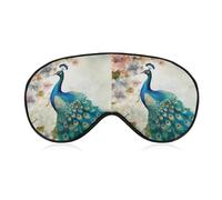 Schöne Augenmaske mit Pfau und Blumen, seitliche Schlafmaske, leichte Augenbinde, Schlafmaske, Nasenpolster und Gummiband für Kinder, Frauen und Männer