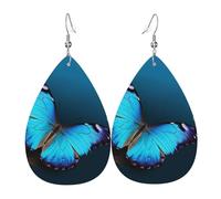 Schöne blaue Schmetterlings-Ohrringe für Frauen, tropfenförmige Leder-Ohrringe, doppelseitig, baumelnde Ohrringe, leicht, Damen-Ohr-Accessoires, Schmuck, modisches Geburtstagsgeschenk