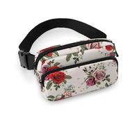 Schöne Gürteltasche mit roten Rosen und Blumen, für Damen und Herren, Gürteltasche für Workout, Laufen, Reisen, mit verstellbarem Riemen