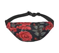 Schöne Gürteltasche mit roten Rosen und Blumen, modische Gürteltasche, überall Crossbody-Tasche, Geldbörse, Hüfttasche mit verstellbarem Riemen, wasserdichte Brusttasche für Reisen, Wandern, Sport,