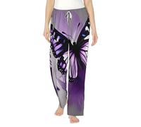 Schöne lila Schmetterlings-Art Damen-Pyjamahose, Lounge-Hose, liegend faul auf dem Sofa an einem faulen Wochenende, weiß, 38