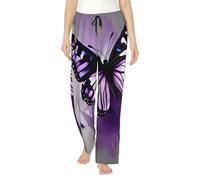 Schöne lila Schmetterlings-Art Damen-Pyjamahose, Lounge-Hose, liegend faul auf dem Sofa an einem faulen Wochenende, Schwarz , 38