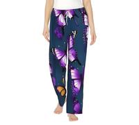 Schöne lila Schmetterlings-Schlafanzughose für Damen, Lounge-Hose, die an einem faulen Wochenende faul auf dem Sofa liegt, weiß, 38