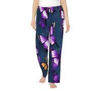 Schöne lila Schmetterlings-Schlafanzughose für Damen, Lounge-Hose, die an einem faulen Wochenende faul auf dem Sofa liegt, Schwarz , 46