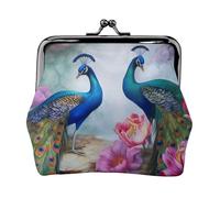 Schöne Pfauen und Lotus-Münzgeldbörse für Damen und Herren, kleine Geldbörse aus PU-Leder, modische Münzgeldbörse mit Kussschloss, Vintage-Münztasche für Alltag, Autos, Reisen, Party