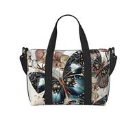 Schöne Reisetasche mit Schmetterlings-Motiv, Wochenendtasche für Damen, leichte Handgepäcktasche, persönliche Gegenstände, Schwarz , Einheitsgröße