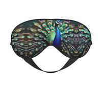 Schöne weiche Augenmaske mit Pfauen-Druck, doppelseitig, weiche Augenabdeckung für Schlaf, Reisen, Yoga, verstellbarer Riemen, blockiert Licht