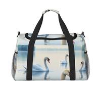 Schöne weiße Schwäne auf dem See, bedruckte Reisetasche für Damen und Herren, faltbare Reisetasche und geräumige Wochenend-Tragetasche zur Aufbewahrung, Kulturbeutel, Gepäck, persönliche Gegenstände
