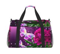 Schöne Wochenendtasche mit Schmetterlings-Blumendruck für Damen, Reisetasche, persönliche Gegenstände, Reisetasche, Gepäck, Reisezubehör, Schwarz , Einheitsgröße