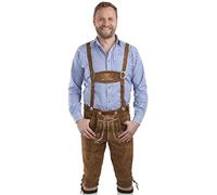 Schöneberger Trachten Couture Herren Hopfen und Malz Trachtenlederhose Kniebundhose Oktoberfest Trachten Lederhose Kniebund Leder Hose , 56, Hellbraun