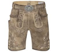 Schöneberger Trachten Couture Herren Lederhose kurz mit Trachtengürtel, Antik Trachtenhose für Oktoberfest aus Original Nubukleder, Wiesnbock