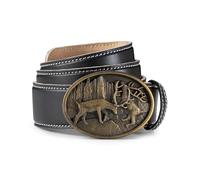 Schöneberger Trachten Couture Herren Trachtengürtel Nappa - Ledergürtel schwarz für Lederhosen, Chino, Jeans mit Hirsch-Metall-Schnalle Lenn (58-60)