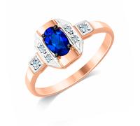 Schöner Damenring, Russisches Rotgold 585, mit Saphir HTS - Größe ca. 6x4 mm, und 6 Brillanten 0,015 ct. WSI, Breite ca. 9 mm 22 mm (69) SOKOLOV Jewelry