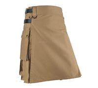 Schöner Kilt Rock Faltenrock Scotland Plaid Pockets Solid Casual Leinen Scottish Style Herrenrock L Khaki