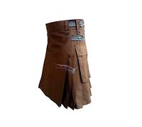 Schöner Kilt Rock Faltenrock Scotland Plaid Pockets Solid Casual Leinen Scottish Style Herrenrock L Brown