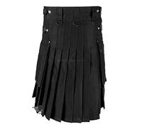 Schöner Kilt Rock Faltenrock Scotland Plaid Pockets Solid Casual Leinen Scottish Style Herrenrock M Schwarz