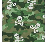 SCHÖNER LEBEN. Baumwollstoff Popeline Camouflage Totenköpfe grün 1,44m Breite