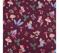 SCHÖNER LEBEN. Baumwollstoff Popeline Fine Poplin Fairytale Feen Pilze Bordeaux 1,50m Br