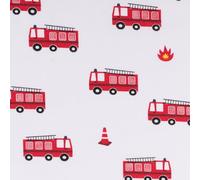 SCHÖNER LEBEN. Baumwollstoff Popeline Stoff Feuerwehr Flammen weiß rot 1,45m Breite