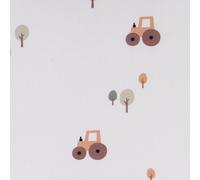 SCHÖNER LEBEN. Baumwollstoff Popeline Stoff Traktor Bäume wollweiß braun 1,45m Breite