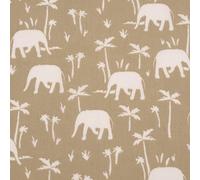 SCHÖNER LEBEN. Baumwollstoff Webware Namibe Elefanten Palmen Khaki-grün Ecru 1,47m