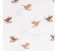 SCHÖNER LEBEN. Musselin Stoff aus Baumwolle Vögel Kolibri offweiß braun 1,35m Breite