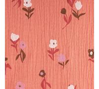 SCHÖNER LEBEN. Musselin Stoff Double Gauze Blumen Koralle rot weiß 1,30m Breite