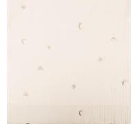 SCHÖNER LEBEN. Musselin Stoff Double Gauze Stars Stickerei Sterne Mond beige 1,35m Br
