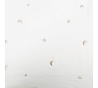 SCHÖNER LEBEN. Musselin Stoff Double Gauze Stars Stickerei Sterne Mond weiß 1,35m Br