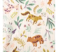 SCHÖNER LEBEN. Musselin Stoff Double Gauze Tiere REH Bär Blätter Ecru grün 1,3m Br