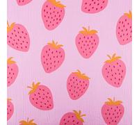 SCHÖNER LEBEN. Musselin Stoff Strawberries Erdbeeren groß hell lila pink 1,35m Breite