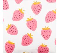 SCHÖNER LEBEN. Musselin Stoff Strawberries Erdbeeren groß offweiß pink 1,35m Breite