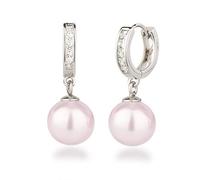 Schöner-SD Creolen Ohrhänger 925 Silber Rhodium mit 10mm Perle Kugel hell-rosa