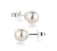 Schöner-SD Ohrringe Ohrstecker 925 Silber mit Perle rund Kugel 8mm weiß
