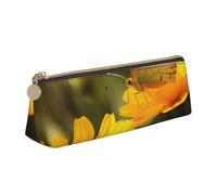 Schönes Federmäppchen aus Leder mit Schmetterlings-Motiv, dreieckig, für Mädchen und Jungen, mit Reißverschluss, Stifteetui, Organizer für Studenten, Schule, Büro, Universität, Gelbe Blume und