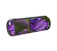 Schönes lila Schmetterlings-Etui, Leder, schmales Federmäppchen, schöne Schreibwaren-Tasche, tragbare Kosmetiktasche, Reißverschluss, Organizer-Tasche