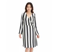 Schönes Streifenkleid für Damen Wickel-Kleid mit V-Ausschnitt Mini-Kleid 978829 Schwarz/Weiß 44