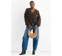 Schokoladenfarbener hohlstrukturierter Chunky-Strick-Cardigan M/L