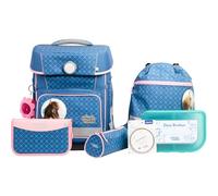 SCHOOL-MOOD Champion Maxx Pro Schulranzenset 7-teilig 22L Stauraum, ergonomisches Grow with You System für 1 m bis 1,50 m Körpergröße, wasserdichter Stoff mit Reflektoren (Mila Pferd)