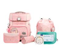 SCHOOL-MOOD Champion Pro Rainbow Schulranzenset 7-teilig 21,5L Stauraum, ergonomisches Easy Fit System für 1 m bis 1,50 m Körpergröße, standfest, wasserabweisender Stoff mit Reflektoren