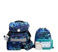 SCHOOL-MOOD Timeless Pro Schulranzenset 7-teilig 23,5L Stauraum, ergonomisches Easy Fit System für 1 m bis 1,50 m Körpergröße, standfest, wasserdichter Stoff mit Reflektoren (Felix Wolf)