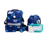 SCHOOL-MOOD Timeless Pro Schulranzenset 7-teilig 23,5L Stauraum, ergonomisches Easy Fit System für 1 m bis 1,50 m Körpergröße, standfest, wasserdichter Stoff mit Reflektoren (Jonas Fußball)