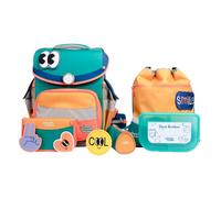 SCHOOL-MOOD Timeless Pro Schulranzenset 7-teilig 23,5L Stauraum, ergonomisches Easy Fit System für 1 m bis 1,50 m Körpergröße, standfest, wasserdichter Stoff mit Reflektoren (Happy Emerald)