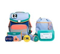 SCHOOL-MOOD Timeless Pro Schulranzenset 7-teilig 23,5L Stauraum, ergonomisches Easy Fit System für 1 m bis 1,50 m Körpergröße, standfest, wasserabweisender Stoff mit Reflektoren (Happy Sapphire)