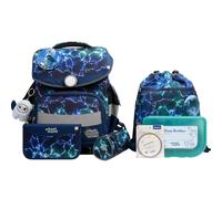 SCHOOL-MOOD Timeless Pro Schulranzenset 7-teilig 23,5L Stauraum, ergonomisches Easy Fit System für 1 m bis 1,50 m Körpergröße, standfest, wasserdichter Stoff mit Reflektoren (Felix Wolf)