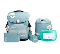 SCHOOL-MOOD Timeless Pro Schulranzenset 7-teilig 23,5L Stauraum, ergonomisches Easy Fit System für 1 m bis 1,50 m Körpergröße, standfest, wasserdichter Stoff mit Reflektoren (Delfin Ocean Collection)