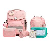 SCHOOL-MOOD Timeless Pro Schulranzenset 7-teilig 23,5L Stauraum, ergonomisches Easy Fit System für 1 m bis 1,50 m Körpergröße, standfest, wasserdichter Stoff mit Reflektoren (Rainbow)